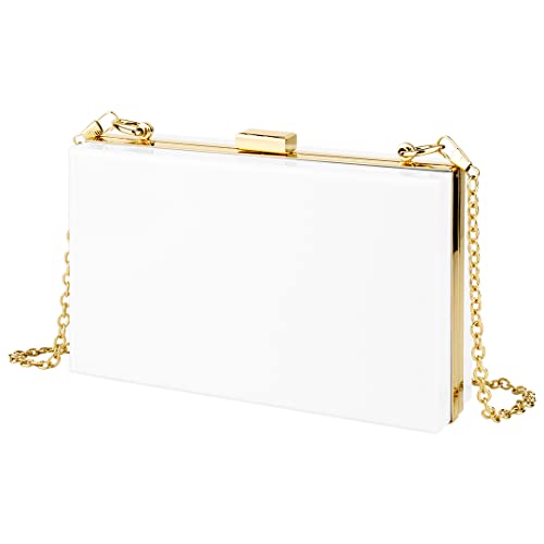 Andaz Press Blank Acrylic Clutch Purse for Women, Bride, Mrs, Bridesmaids, White Clutch Evening Box Shoulder Handbag with Gold Removable Metal Chain 1-Pack for Wedding Cocktail Formal Dinner Prom