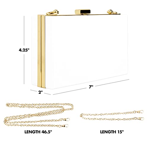 Andaz Press Blank Acrylic Clutch Purse for Women, Bride, Mrs, Bridesmaids, White Clutch Evening Box Shoulder Handbag with Gold Removable Metal Chain 1-Pack for Wedding Cocktail Formal Dinner Prom