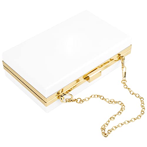 Andaz Press Blank Acrylic Clutch Purse for Women, Bride, Mrs, Bridesmaids, White Clutch Evening Box Shoulder Handbag with Gold Removable Metal Chain 1-Pack for Wedding Cocktail Formal Dinner Prom