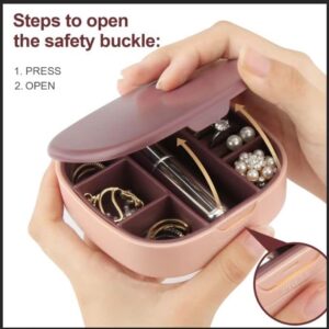 YLUZS Small Jewelry Organizer, Mini Travel Jewelry Organizer, Portable Jewelry Box Earrings, Rings, Bracelets, pendants, Necklaces, Jewelry Box with Makeup Mirror -Pink