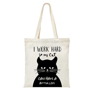 zhantuone canvas tote bag，my cat can have a better life ，cat mom cat dad gift，cat lover gifts for men or women，great gift for cat lovers，pet lovers birthday gift，multipurpose canvas tote bag gift