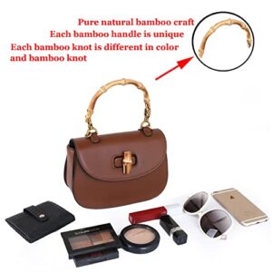 Crossbody Top Handle Handbag Crossbody Bag For Women Lightweight Leather Bamboo Top handle Crossbody bag Women Handbag Bamboo Fashionable Casual Satchel Handbag Shoulder Bag