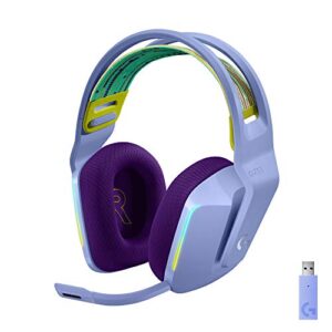 logitech g733 lightspeed wireless gaming headset with suspension headband, lightsync rgb, blue vo!ce mic technology and pro-g audio drivers, lightweight, 29 hour battery life, 20m range – lilac