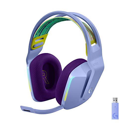 Logitech G733 Lightspeed Wireless Gaming Headset with Suspension Headband, LIGHTSYNC RGB, Blue VO!CE Mic Technology and PRO-G Audio Drivers, Lightweight, 29 Hour Battery Life, 20m Range - Lilac