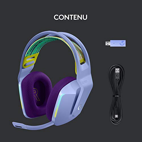 Logitech G733 Lightspeed Wireless Gaming Headset with Suspension Headband, LIGHTSYNC RGB, Blue VO!CE Mic Technology and PRO-G Audio Drivers, Lightweight, 29 Hour Battery Life, 20m Range - Lilac