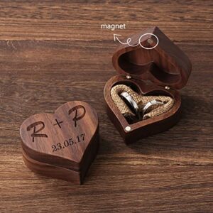 ANQIYI Personalized Engagement Ring Box Wedding Ring Holder Case for 2 Rings, Engraved Name Wooden Jewelry Ring Boxes for Wedding Proposal Engagement