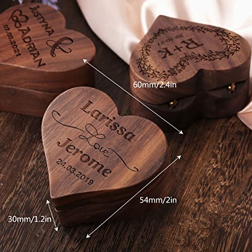 ANQIYI Personalized Engagement Ring Box Wedding Ring Holder Case for 2 Rings, Engraved Name Wooden Jewelry Ring Boxes for Wedding Proposal Engagement