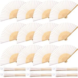 chunful 60 pieces silk folding hand fans with fabric sleeve, bamboo folded handheld fans for wedding guests bridal shower dancing party favor decoration