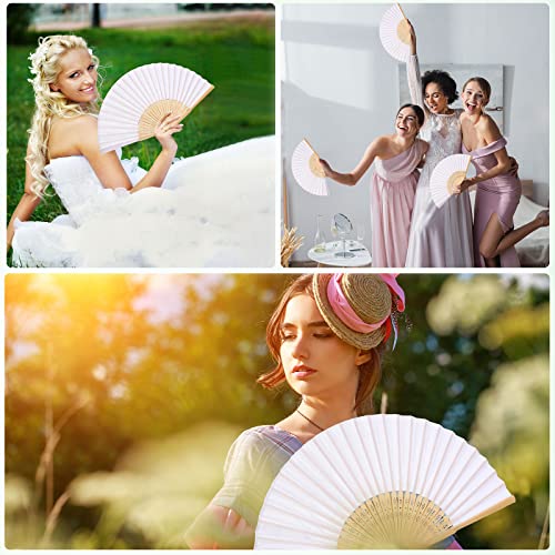 Chunful 60 Pieces Silk Folding Hand Fans with Fabric Sleeve, Bamboo Folded Handheld Fans for Wedding Guests Bridal Shower Dancing Party Favor Decoration