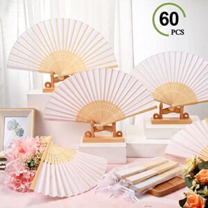 Chunful 60 Pieces Silk Folding Hand Fans with Fabric Sleeve, Bamboo Folded Handheld Fans for Wedding Guests Bridal Shower Dancing Party Favor Decoration