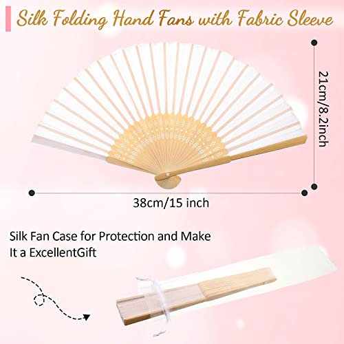 Chunful 60 Pieces Silk Folding Hand Fans with Fabric Sleeve, Bamboo Folded Handheld Fans for Wedding Guests Bridal Shower Dancing Party Favor Decoration