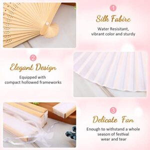 Chunful 60 Pieces Silk Folding Hand Fans with Fabric Sleeve, Bamboo Folded Handheld Fans for Wedding Guests Bridal Shower Dancing Party Favor Decoration