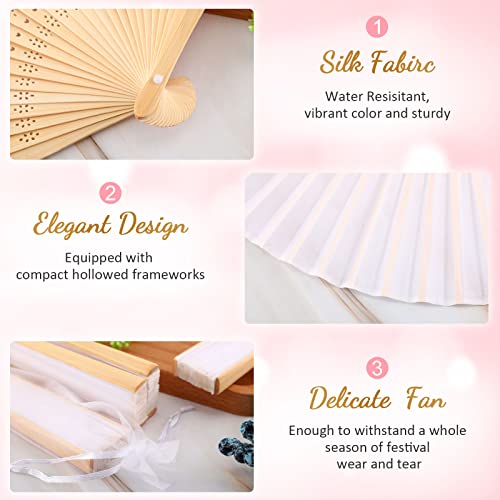 Chunful 60 Pieces Silk Folding Hand Fans with Fabric Sleeve, Bamboo Folded Handheld Fans for Wedding Guests Bridal Shower Dancing Party Favor Decoration