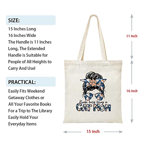 ZHANTUONE Kinda Busy Being a Cat Mom Canvas Tote Bag，Best Cat Mom Ever，Gifts for Cat Lovers for Women，Cat Mom Gifts for Women，Gift for Cat Mom，Funny Cat Mom Canvas Tote Bag，Cat Lover Gifts