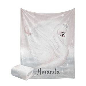 artistic swan personalized name soft fleece bed blankets throws as birthday wedding gifts for sofa couch 50” x 60”