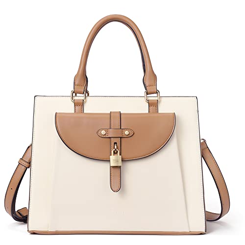 CLUCI Satchel Purses and Handbags for Women Vegan Leather Designer Tote Ladies Fashion Top Handle Shoulder Bag Off-white with Brown