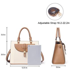 CLUCI Satchel Purses and Handbags for Women Vegan Leather Designer Tote Ladies Fashion Top Handle Shoulder Bag Off-white with Brown