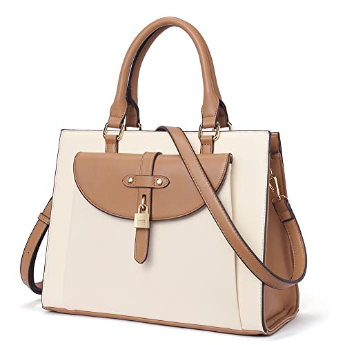 CLUCI Satchel Purses and Handbags for Women Vegan Leather Designer Tote Ladies Fashion Top Handle Shoulder Bag Off-white with Brown