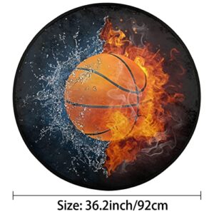 Circular Area Rugs for Bedroom, Soft Rugs for Girls Bedroom, Fire Water Basketball Round Rugs 36.2" Splat Mat for High Chair, Machine Washable Area Rug Kitchen Rugs Carpet for Bedroom