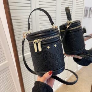 zgsalvation handbag spring pu leather women’s designer handbag cylinder shoulder bag luxury brand tote bucket bag (color : black, size : 12.5cmx16.5cmx11cm)