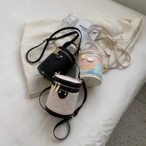 Zgsalvation Handbag Spring PU Leather Women's Designer Handbag Cylinder Shoulder Bag Luxury Brand Tote Bucket Bag (Color : Black, Size : 12.5cmx16.5cmx11cm)