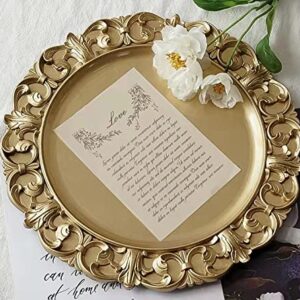 Tray Decor Round Gold Tray Decorative Gold Perfume Tray 13 Inches with Vintage Floral Edging Design (Gold)