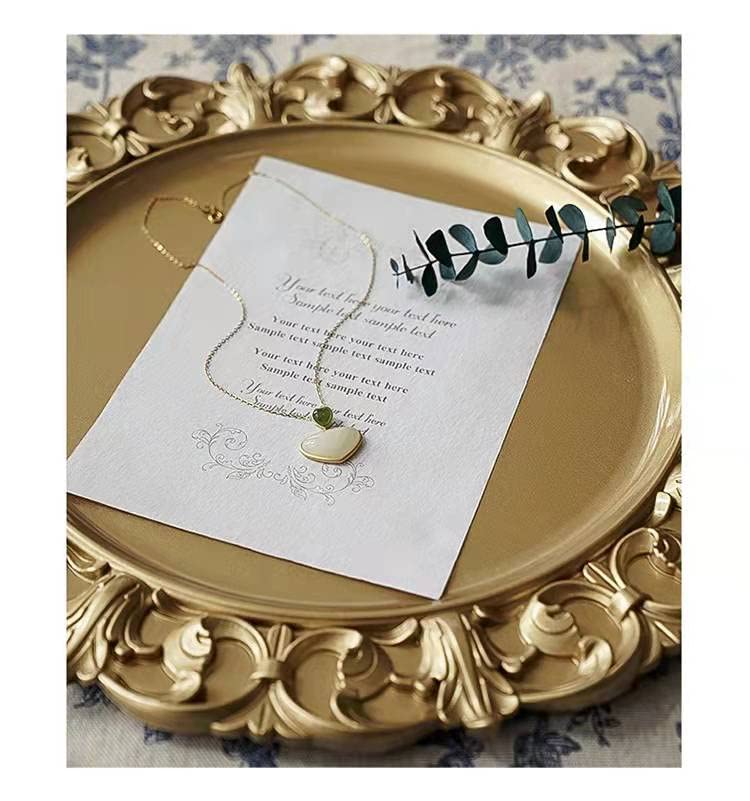 Tray Decor Round Gold Tray Decorative Gold Perfume Tray 13 Inches with Vintage Floral Edging Design (Gold)