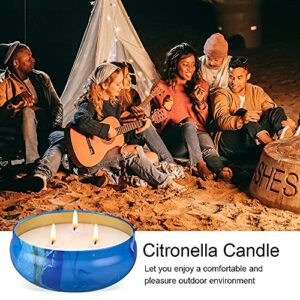 OFUN Large Citronella Candles Outdoor, 3 Wicks Scented Candle Set for Home Patio, Garden Balcony Camping BBQ, 240hr Long Lasting, Decorative Travel Tin, Natural Soy Wax Jar Candles 3 Pack