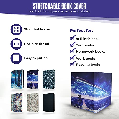 Healinic Creations HEALINIC CREATIONS Book Covers for textbooks, Stretchable Book Covers for Classroom Textbook Protection and Care, Durable Book Cover, Reusable Book Sock Easy to Put On Pack of 6