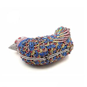 Tngan Women Mini Bird Clutch Full Rhinestones and Crystals Handbag Sparkling Evening Party Purse Shoulder Bag, Multicolor Blue 1