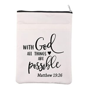 religious book sleeve christian book sack baptism book cover bible verse matthew 19:26 book protector spiritual gift for religious people godmother goddaughter (19:26bs)