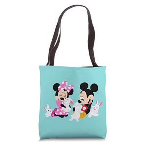 disney mickey and minnie mouse easter bunnies turquoise tote bag