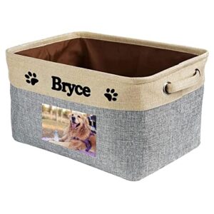 personalized dog cat toys basket box custom pet’s photo and name collapsible storage bin for organizing shelf home closet medium size 15″ x 11″ x 8.3″, 5 colors optional