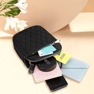 Voikukka Black Designer Cell Phone Crossbody Bag iphone Purse with Shoulder Strap Quilted Crossbody Phone Wallet Telephone Handbag Smartphone Pouch