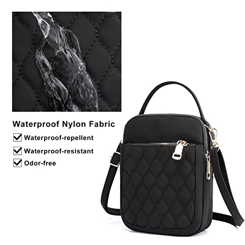 Voikukka Black Designer Cell Phone Crossbody Bag iphone Purse with Shoulder Strap Quilted Crossbody Phone Wallet Telephone Handbag Smartphone Pouch