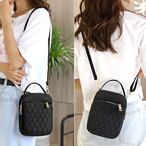 Voikukka Black Designer Cell Phone Crossbody Bag iphone Purse with Shoulder Strap Quilted Crossbody Phone Wallet Telephone Handbag Smartphone Pouch