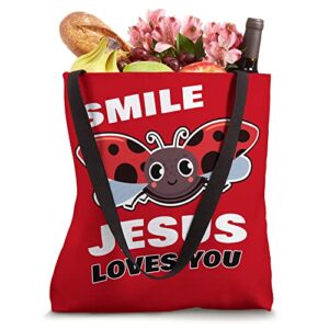 Smile Jesus Loves You - Adult & Kids Ladybug Christian Faith Tote Bag