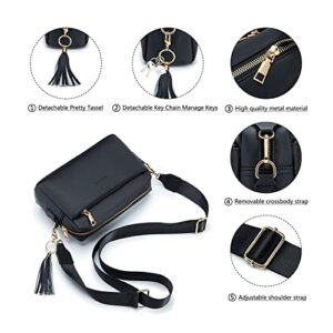 Roulens Triple Zip Small Crossbody Bag for women,Wide Strap Cell Phone Purse Shoulder Handbag Wallet with Credit Card Slots