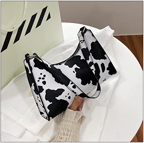 Cow Print Shoulder Purse for Women, Retro Classic Clutch HandBag Zipper (Cow Print)