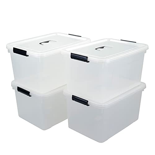 Tyminin 4-Pack 17.5 Quart Plastic Latch Storage Box, Storage Bin with Lids, Clear