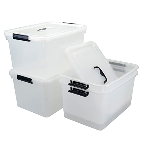 Tyminin 4-Pack 17.5 Quart Plastic Latch Storage Box, Storage Bin with Lids, Clear