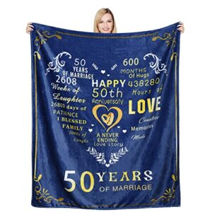 gifts for 50th anniversary blanket, 50th golden wedding anniversary couple gifts for dad mom grandparents-blanket for couples, valentine, birthday, soft and cozy throw blanket 60×80 inch