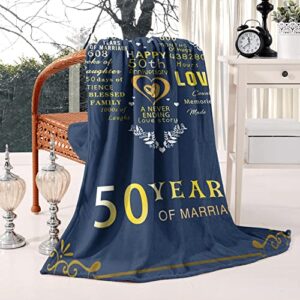 Gifts for 50th Anniversary Blanket, 50th Golden Wedding Anniversary Couple Gifts for Dad Mom Grandparents-Blanket for Couples, Valentine, Birthday, Soft and Cozy Throw Blanket 60x80 Inch