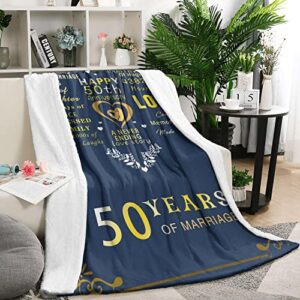 Gifts for 50th Anniversary Blanket, 50th Golden Wedding Anniversary Couple Gifts for Dad Mom Grandparents-Blanket for Couples, Valentine, Birthday, Soft and Cozy Throw Blanket 60x80 Inch