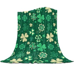 st. patrick’s day blankets flannel shamrocks lucky clover fleece throw blanket,cozy soft warm fleece blankets, green flannel blanket decorative throw blankets for couch bed sofa, 39×49 inch