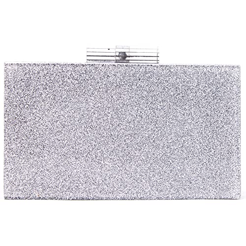 Like Dreams Women Fashion Silver Glitter Acrylic Box Clutch for Prom Evening Chain Evening Purse (Silver)