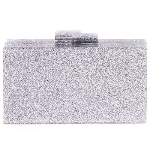 Like Dreams Women Fashion Silver Glitter Acrylic Box Clutch for Prom Evening Chain Evening Purse (Silver)