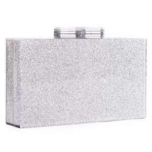 Like Dreams Women Fashion Silver Glitter Acrylic Box Clutch for Prom Evening Chain Evening Purse (Silver)