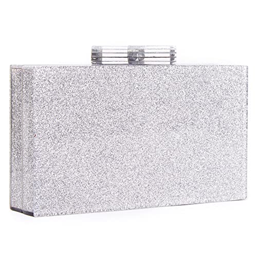 Like Dreams Women Fashion Silver Glitter Acrylic Box Clutch for Prom Evening Chain Evening Purse (Silver)