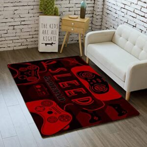 gamepad area rugs for gamer floor rugs for boys gaming red black carpet bedroom floor mats doormats video game mens floor mat for teen room home decor, 2’x3′